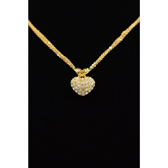Givenchy Vintage Crystal Heart Necklace Gold Chain Pendant Signed NOS 80s Bin3A - Picture 1 of 10